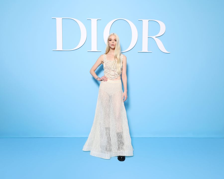 Dior ambassador Anya Taylor Joy appeared at #DiorSS25 show in Paris wearing a #DiorCruise 2025 beaded dress by Maria Grazia Chiuri.